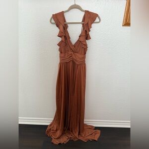 Elegant Ruffled Maxi Dress in Rust